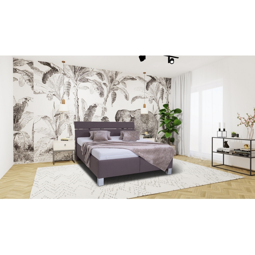 Cama estofada ALIS 180x200 cm com colchão e amplo espaço de arrumação, castanha