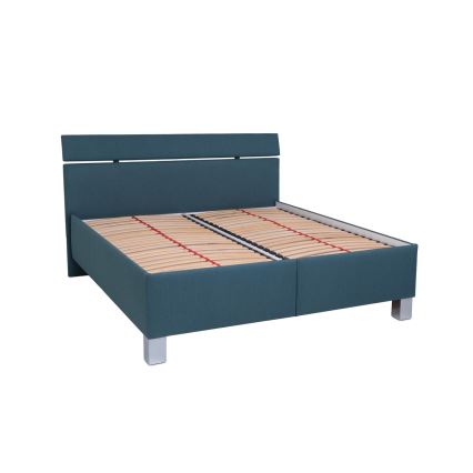 Cama estofada ALIS 180x200 cm com colchão e espaço de arrumação, azul petróleo