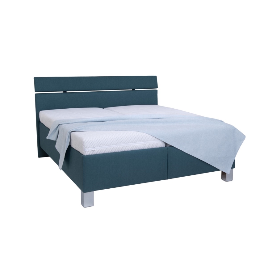 Cama estofada ALIS 180x200 cm com colchão e espaço de arrumação, azul petróleo