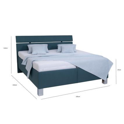 Cama estofada ALIS 180x200 cm com colchão e espaço de arrumação, azul petróleo