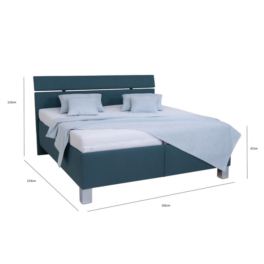 Cama estofada ALIS 180x200 cm com colchão e espaço de arrumação, azul petróleo