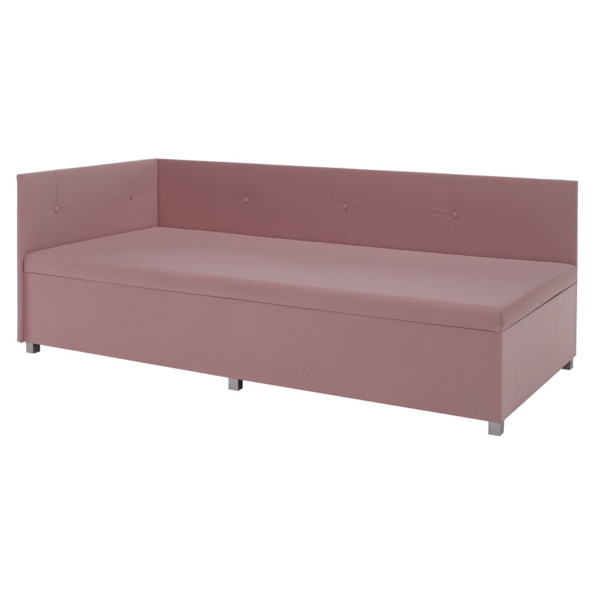Cama estofada com cabeceira universal e espaço de arrumação AMSTERDAM 90x200 cm rosa