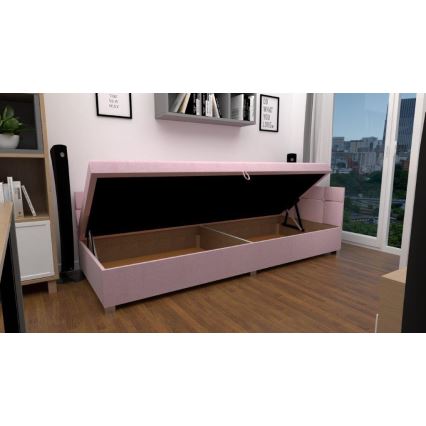 Cama estofada com cabeceira universal e espaço de arrumação AMSTERDAM 90x200 cm rosa