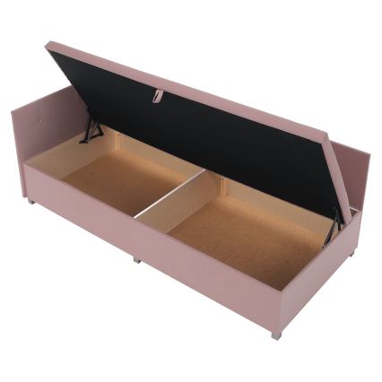 Cama estofada com cabeceira universal e espaço de arrumação AMSTERDAM 90x200 cm rosa