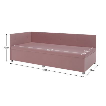 Cama estofada com cabeceira universal e espaço de arrumação AMSTERDAM 90x200 cm rosa