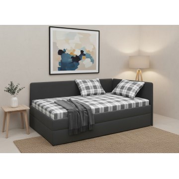 Cama estofada ARLY 110x200 cm com cabeceira universal reversível (esq./dir.) antracite/branco