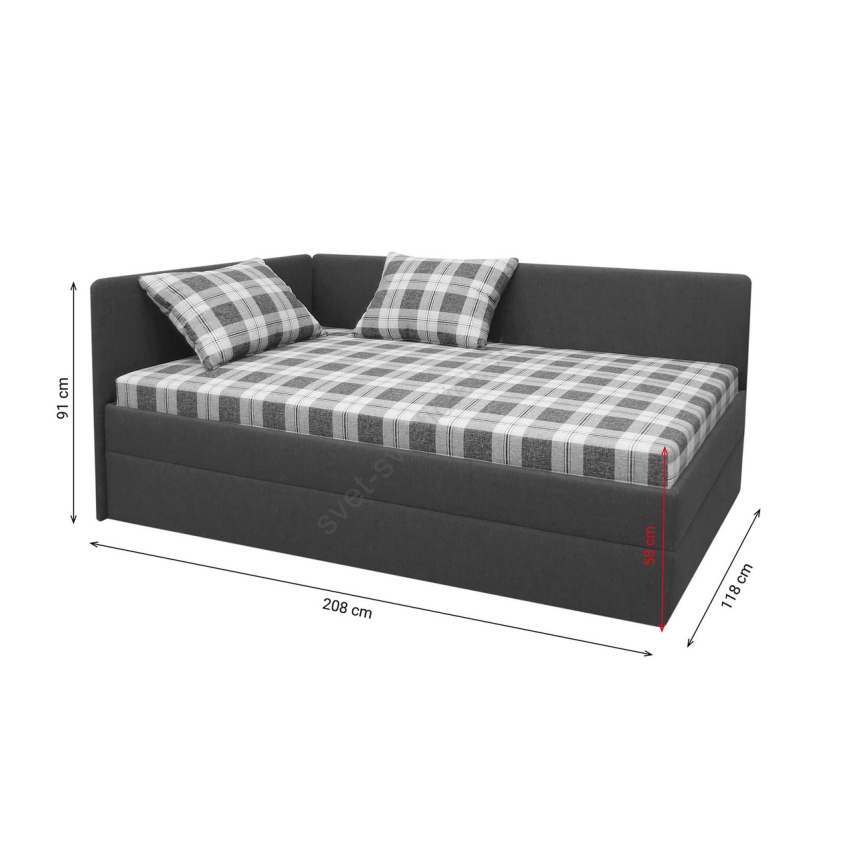 Cama estofada ARLY 110x200 cm com cabeceira universal reversível (esq./dir.) antracite/branco