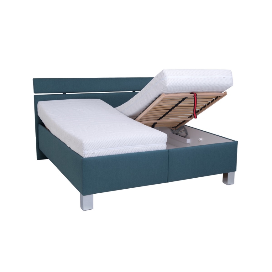 Cama estofada com arrumação ALIS 180x200 cm, sem colchão, azul petróleo