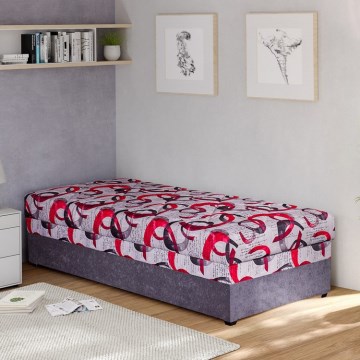Cama estofada com arrumação integrada ESTEL 90x200 cm cinzenta