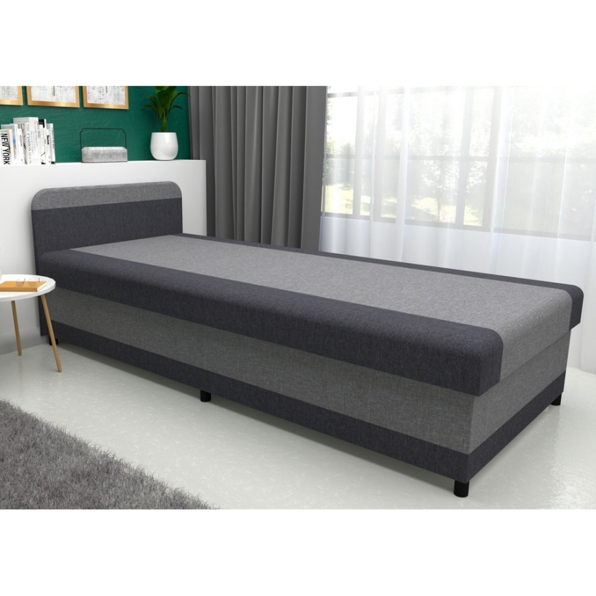 Cama estofada com arrumação TALI 80x202 cinzento/antracite