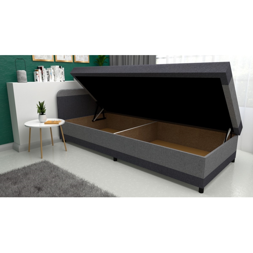 Cama estofada com arrumação TALI 80x202 cinzento/antracite