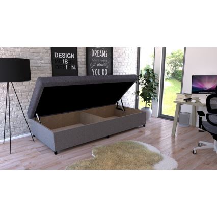 Cama estofada com baú CORY 80x200 cinza