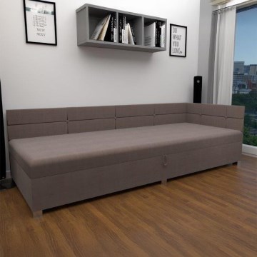 Cama estofada com cabeceira reversível e amplo espaço de arrumação AMSTERDAM 90x200 cm bege