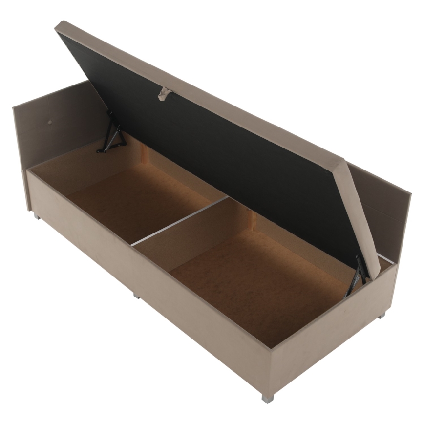 Cama estofada com cabeceira reversível e amplo espaço de arrumação AMSTERDAM 90x200 cm bege