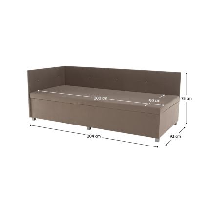 Cama estofada com cabeceira reversível e amplo espaço de arrumação AMSTERDAM 90x200 cm bege