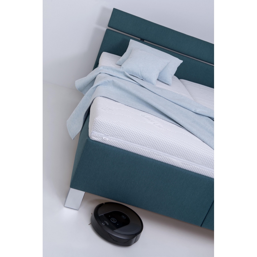 Cama estofada com colchão e espaço de arrumação ALIS 160x200 cm azul petróleo