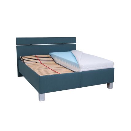 Cama estofada com colchão e espaço de arrumação ALIS 160x200 cm azul petróleo