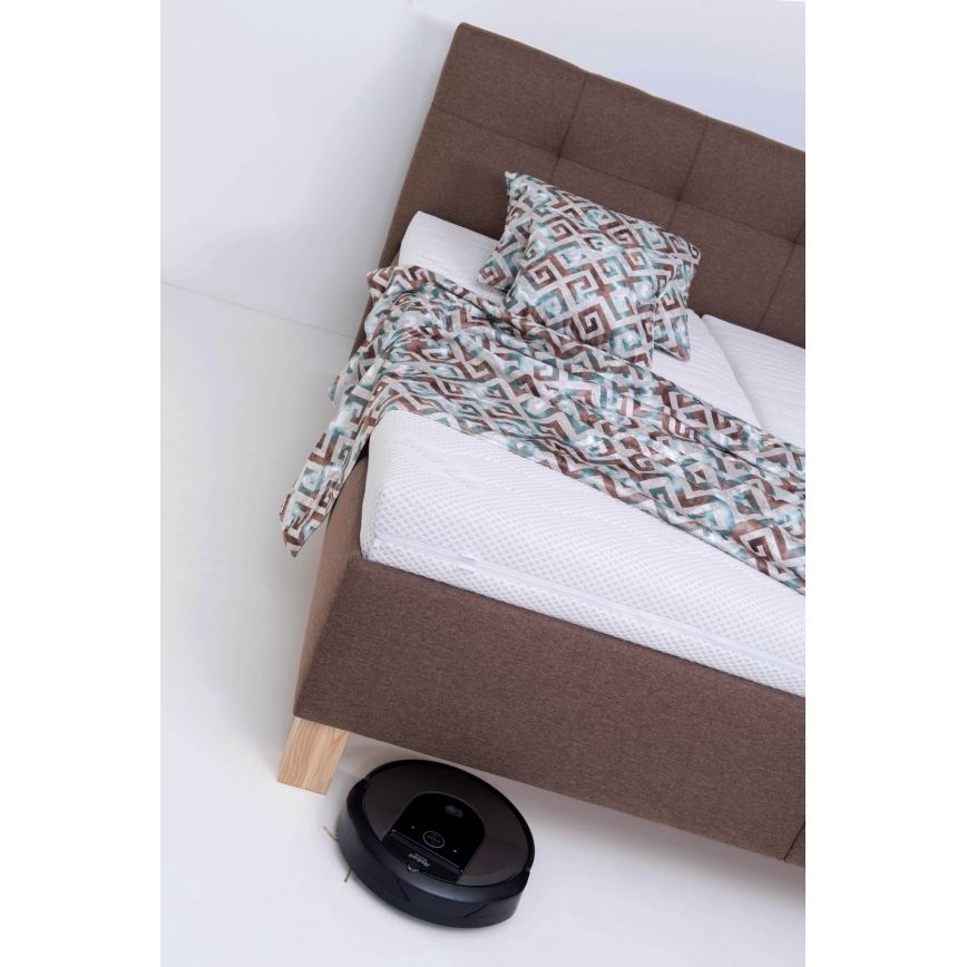 Cama estofada com colchão e espaço de arrumação MARIA 160x200 cm castanha