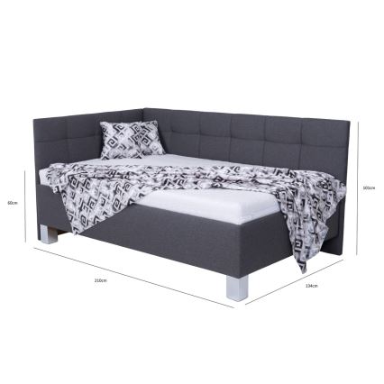 Cama estofada com colchão e espaço de arrumação MARIA PETITE 120x200 cm cinzenta