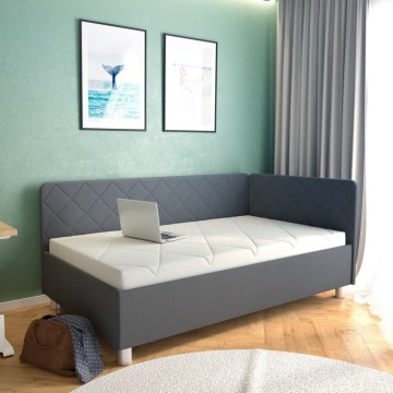 Cama estofada com espaço de arrumação e colchão EMILE 110x200 cm cinzenta