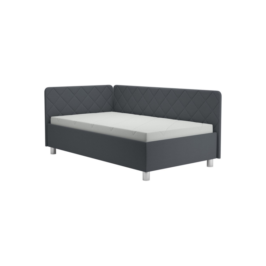 Cama estofada com espaço de arrumação e colchão EMILE 110x200 cm, cinzenta