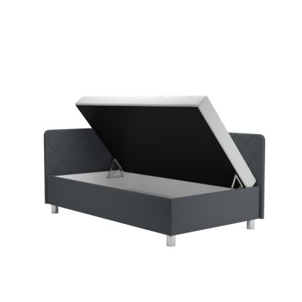 Cama estofada com espaço de arrumação e colchão EMILE 110x200 cm, cinzenta