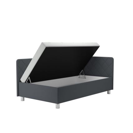 Cama estofada com espaço de arrumação e colchão EMILE 110x200 cm, cinzenta