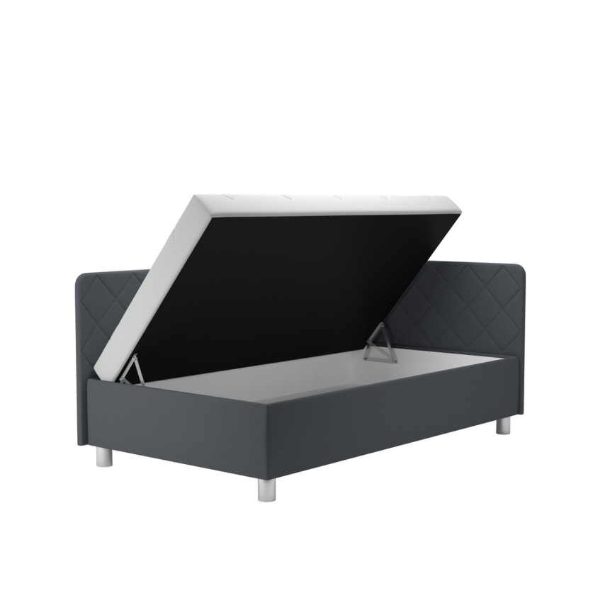 Cama estofada com espaço de arrumação e colchão EMILE 110x200 cm, cinzenta