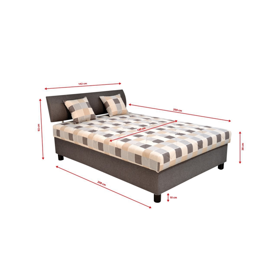 Cama estofada com espaço de arrumação e colchão GEORGE 140x200 cm castanha