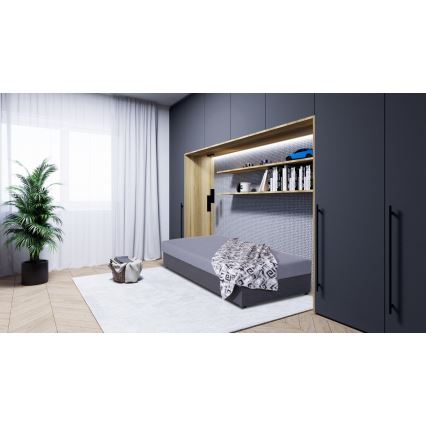 Cama estofada com espaço de arrumação JACOB XL, capacidade de carga 130 kg, 90x200 cm, cinzenta