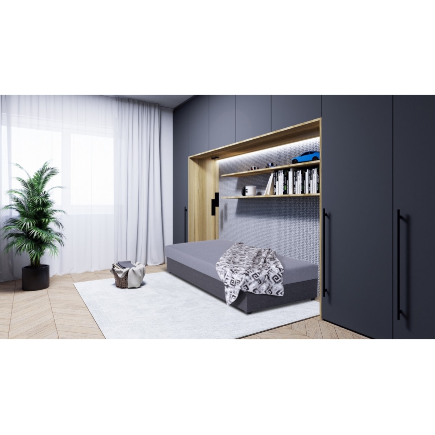 Cama estofada com espaço de arrumação JACOB XL, capacidade de carga 130 kg, 90x200 cm, cinzenta