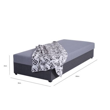 Cama estofada com espaço de arrumação JACOB XL, capacidade de carga 130 kg, 90x200 cm, cinzenta