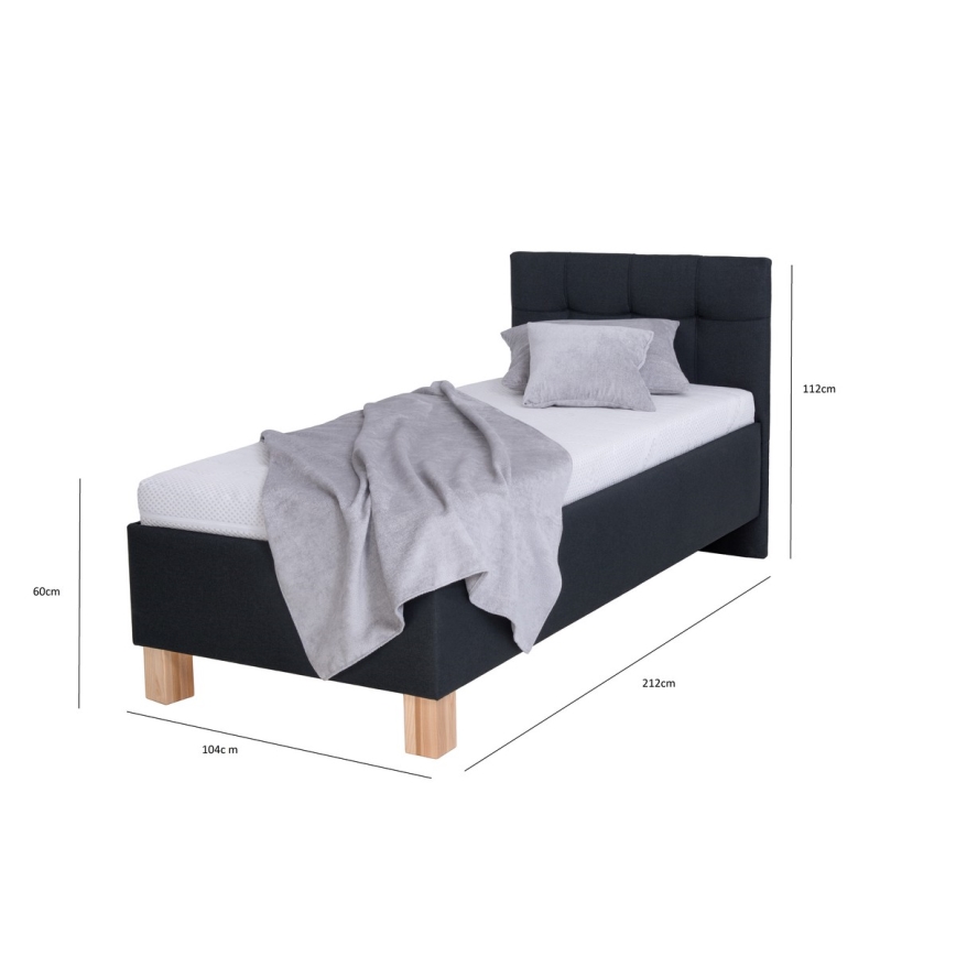 Cama estofada com espaço de arrumação MARIA ONE 90x200 cm, sem colchão, antracite