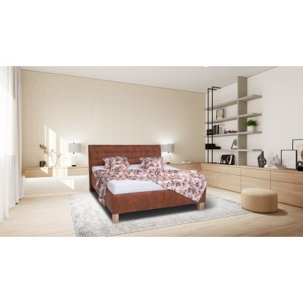 Cama estofada com arrumação sem colchão VIOLET 160x200 cm castanho conhaque