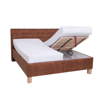 Cama estofada com arrumação sem colchão VIOLET 160x200 cm castanho conhaque