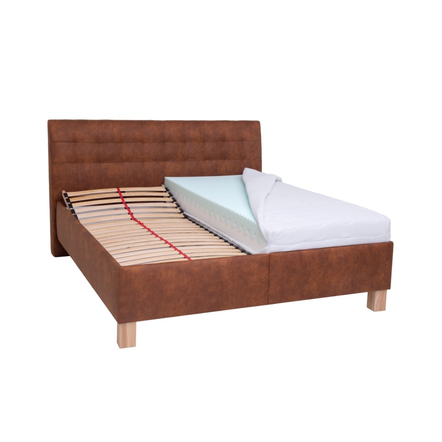 Cama estofada com arrumação sem colchão VIOLET 160x200 cm castanho conhaque