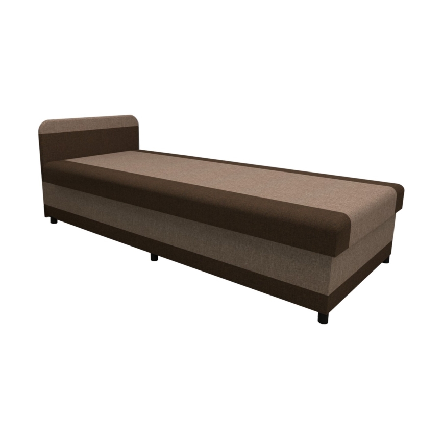 Cama estofada com espaço de arrumação TALI 80x202 castanho/bege