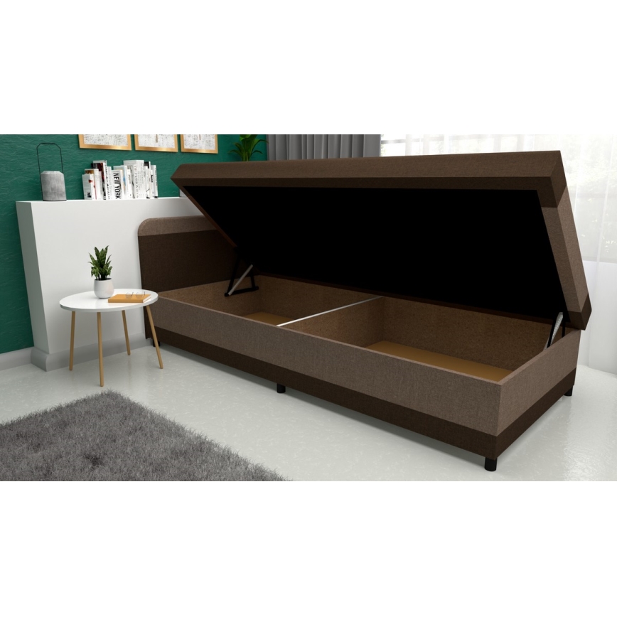Cama estofada com espaço de arrumação TALI 80x202 castanho/bege