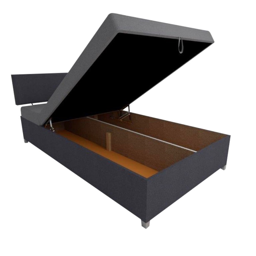 Cama estofada com encosto regulável e baú de arrumação DALLAS 108x205 cm cinzento/antracite