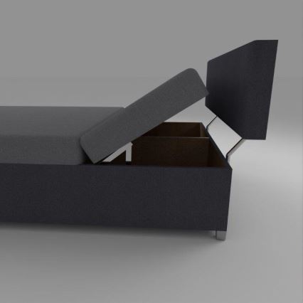 Cama estofada com encosto regulável e baú de arrumação DALLAS 108x205 cm cinzento/antracite