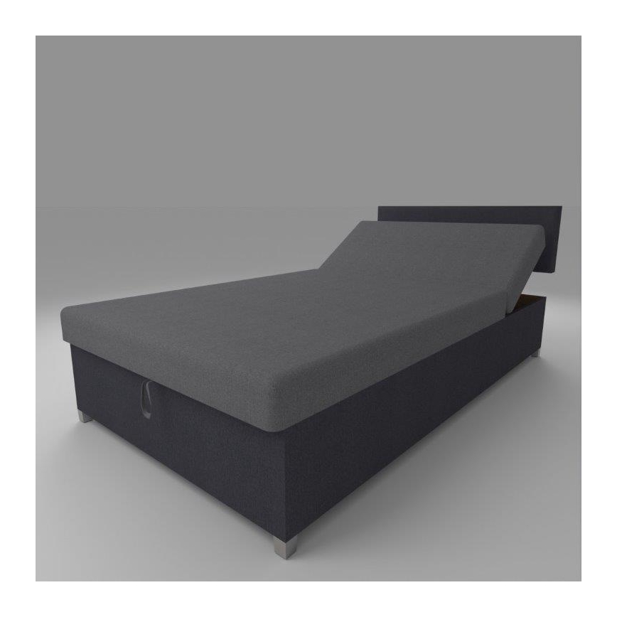 Cama estofada com encosto regulável e baú de arrumação DALLAS 108x205 cm cinzento/antracite