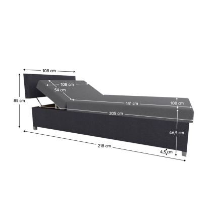 Cama estofada com encosto regulável e baú de arrumação DALLAS 108x205 cm cinzento/antracite