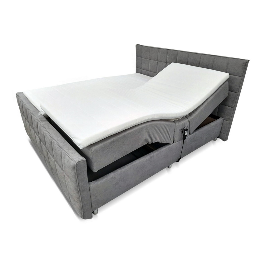 Cama estofada elétrica e ajustável HELEN 180x200 cm com colchões e topper, cinzenta