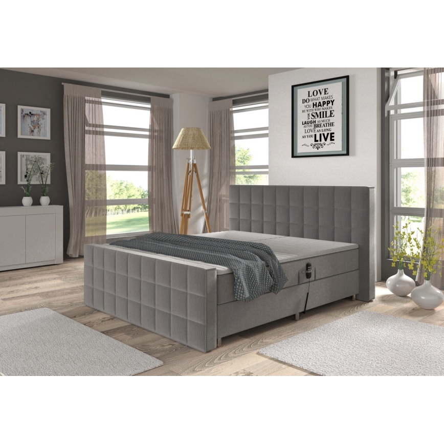 Cama estofada elétrica e ajustável HELEN 180x200 cm com colchões e topper, cinzenta