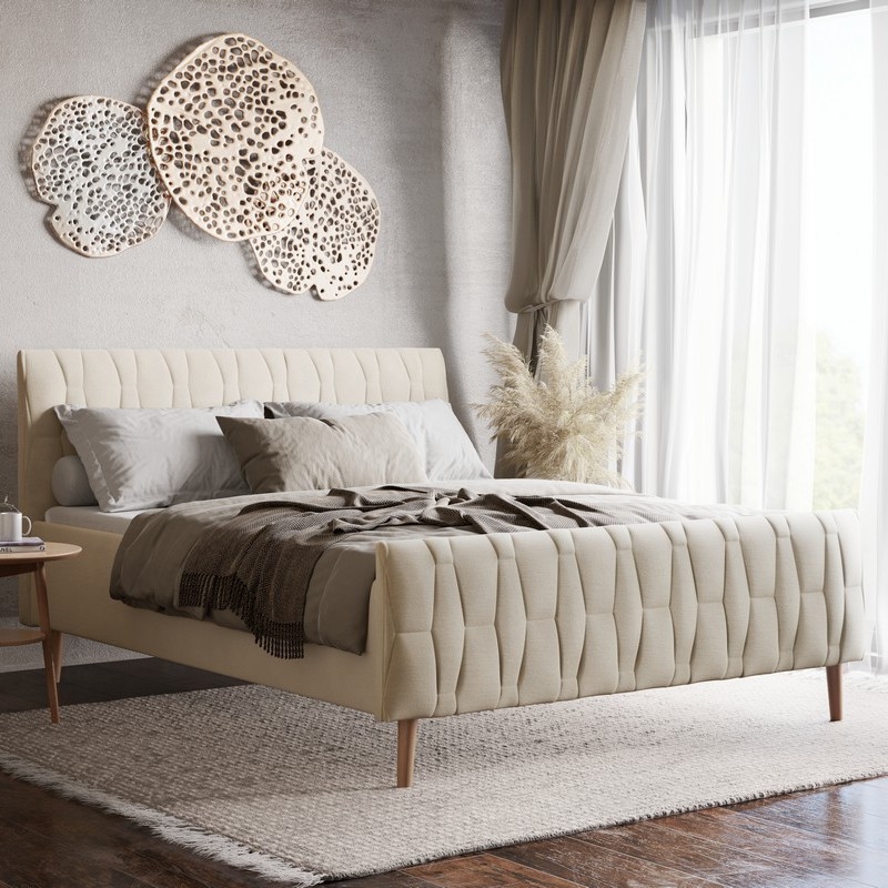 Cama estofada FLORA 180x200 cm, sem colchão, bege