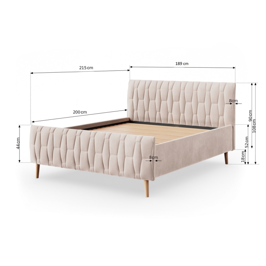Cama estofada FLORA 180x200 cm, sem colchão, bege