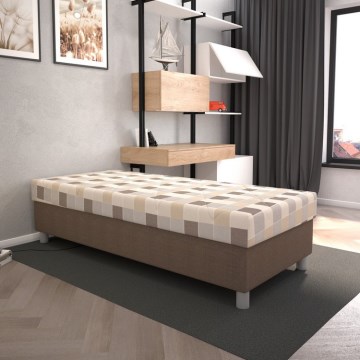 Cama estofada GEORGE 90 x 200 cm com espaço de arrumação e colchão, castanha