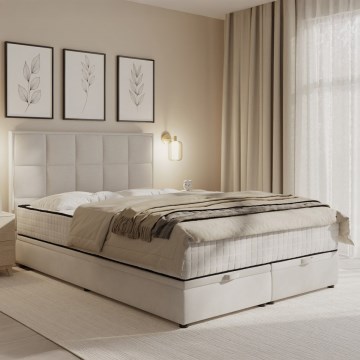 Cama estofada GRACE 180 x 200 cm com colchões e espaço de arrumação, cinzento