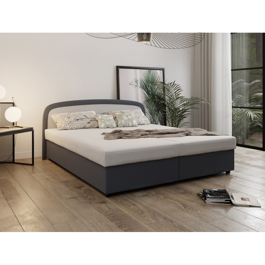 Cama estofada MALIA 160x200 com colchão de molas e espaço de arrumação integrado, cinzenta