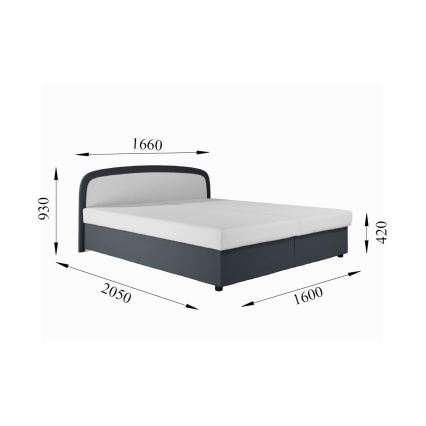 Cama estofada MALIA 160x200 com colchão de molas e espaço de arrumação integrado, cinzenta